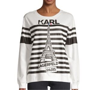 !Sold!❌KARL LAGERFELD PARIS Striped Cotton-Blend Sweatshirt Size Medium